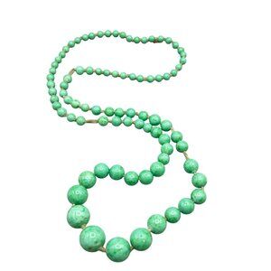 Vintage Peking Glass Necklace Czeck Glass Green Beads Graduated Strand AS IS